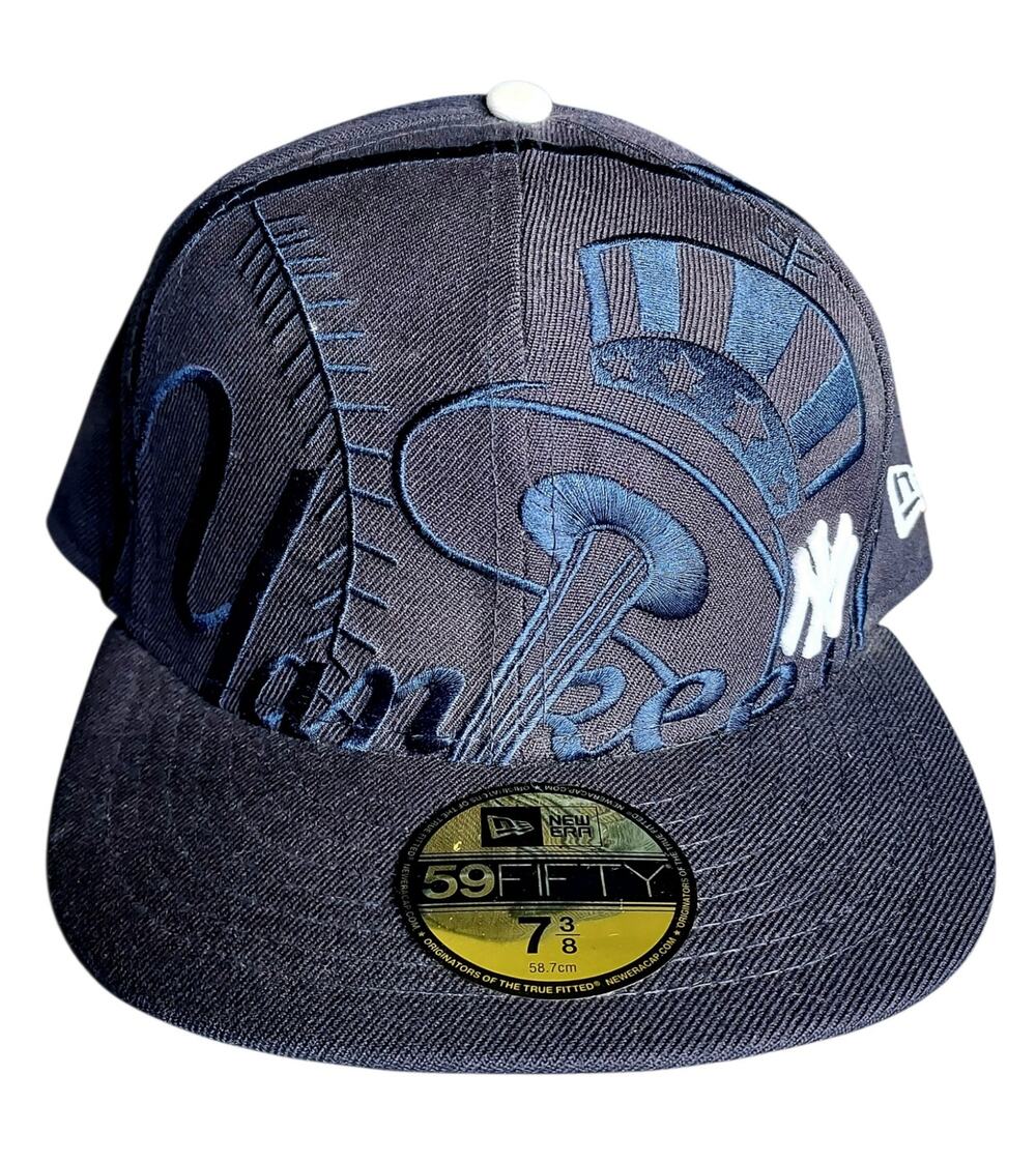 New Era MLB New York Yankees Fitted Baseball Hat Cap Black Blue White Size 7 3/8